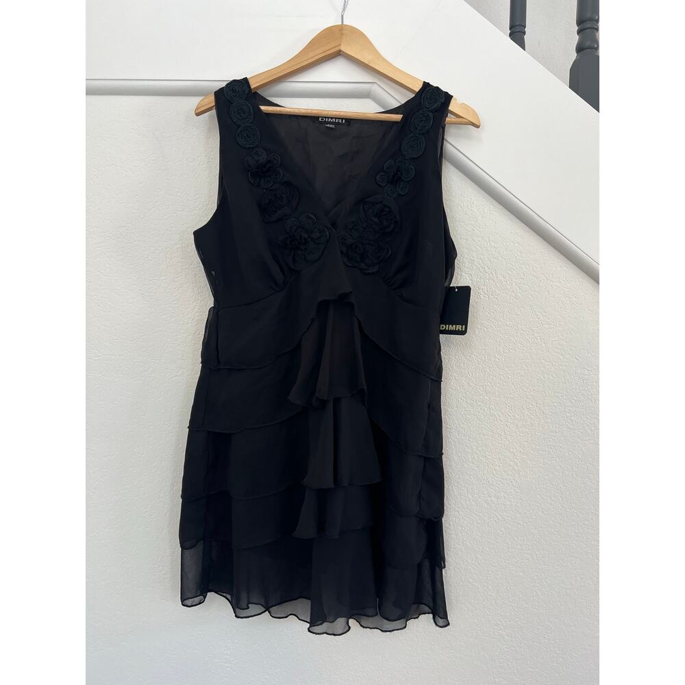 NWT Dimri Floral Embroidered Ruffle V-Neck Mini Dress Womens XL Whimsigoth Black